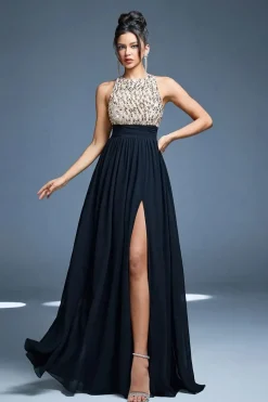 Robe de soirée longue chic haut en paillettes