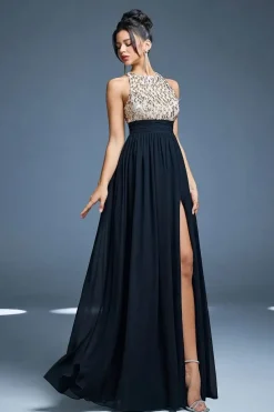 Robe de soirée longue chic haut en paillettes