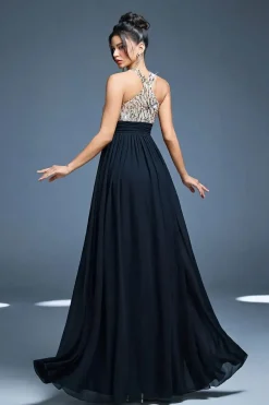 Robe de soirée longue chic haut en paillettes