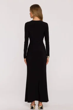 Robe de soirée longue chic noire manches longues