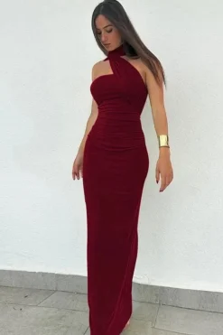 Robe de soirée longue col asymétrique