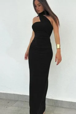 Robe de soirée longue col asymétrique