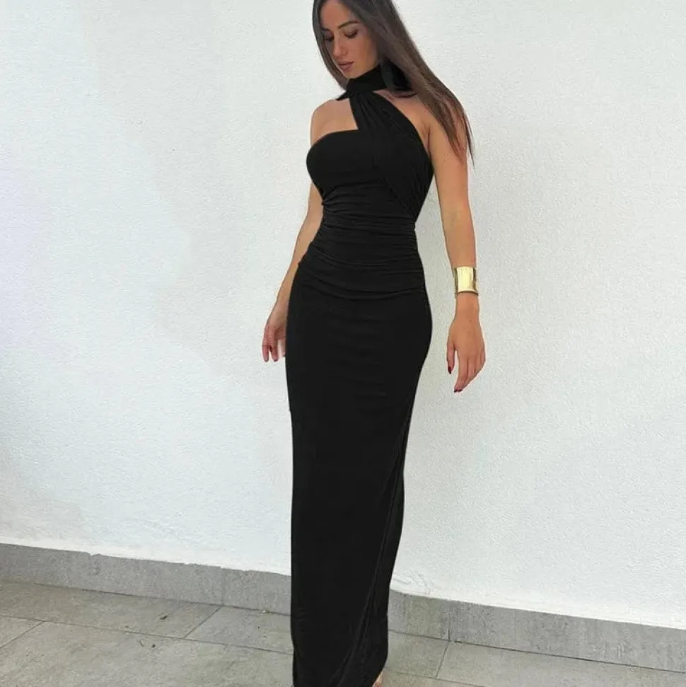 Robe de soirée longue col asymétrique