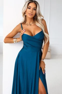 Robe de soirée longue fendue bleue