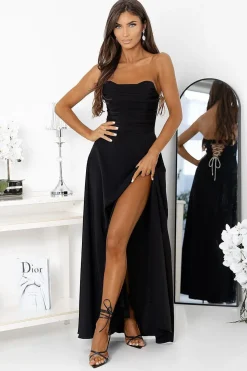 Robe de soirée longue fendue bustier noir