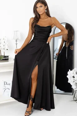 Robe de soirée longue fendue bustier noir