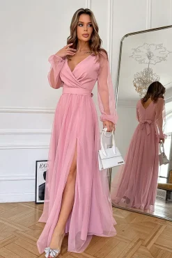 Robe de soirée longue fendue chic rose