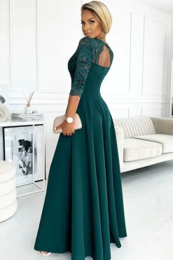 Robe de soirée longue fendue haut en dentelle