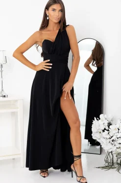 Robe de soirée longue fendue noire avec laçage