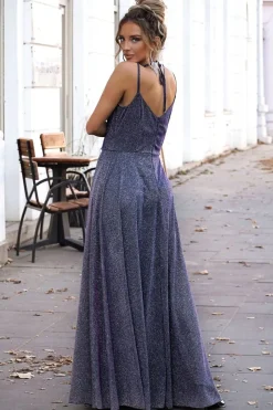 Robe de soirée longue fendue pailletée multicolore