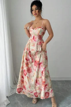 Robe de soirée longue fleurie romantique