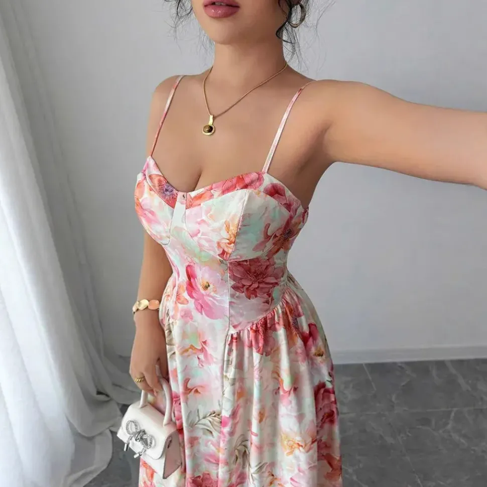 Robe de soirée longue fleurie romantique