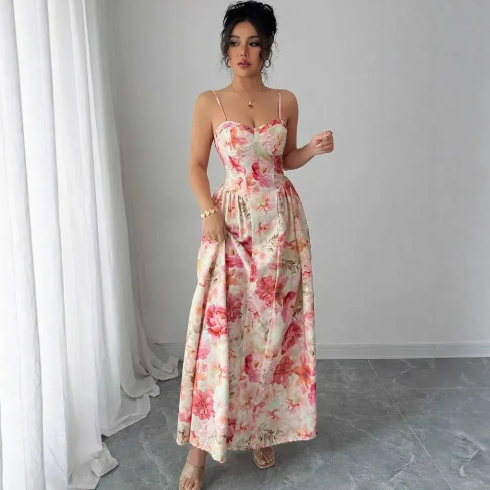 Robe de soirée longue fleurie romantique