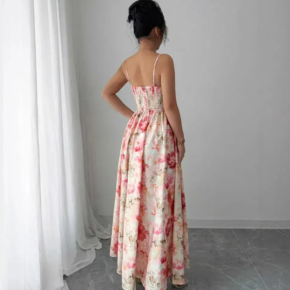 Robe de soirée longue fleurie romantique