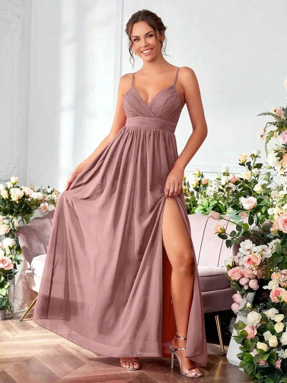 Robe de soirée longue fluide bretelles