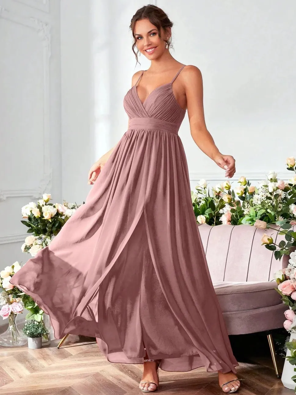 Robe de soirée longue fluide bretelles