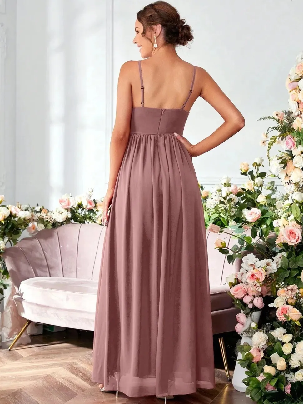 Robe de soirée longue fluide bretelles