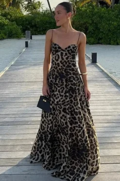 Robe de soirée longue imprimé léopard