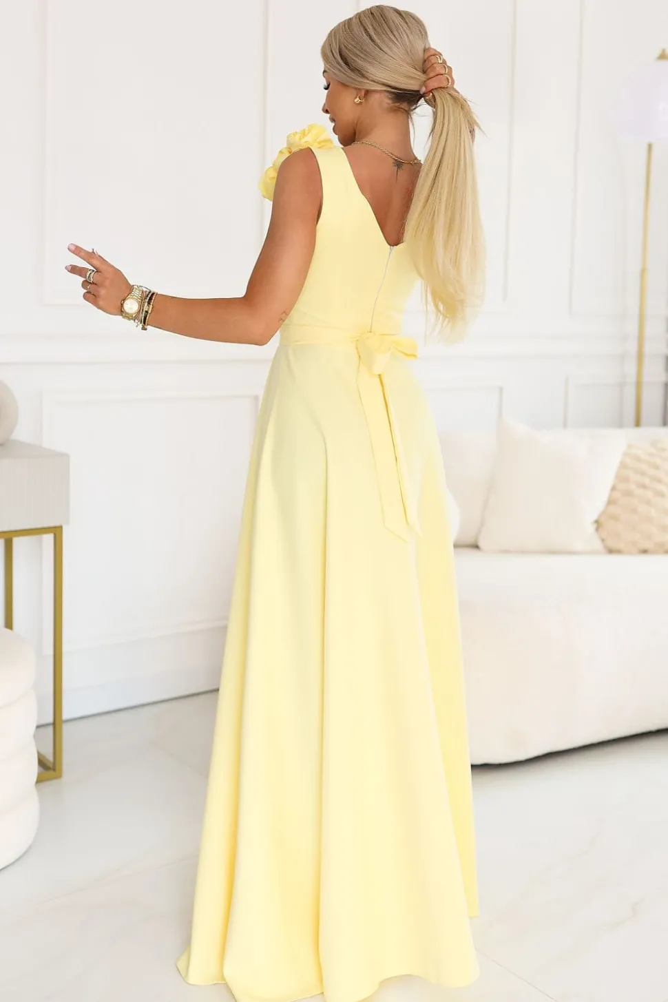 Robe de soirée longue jaune fendue