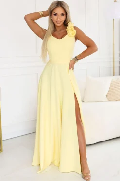 Robe de soirée longue jaune fendue