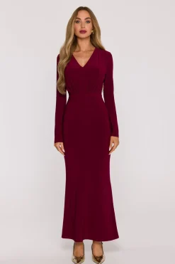 Robe de soirée longue moulante bordeaux