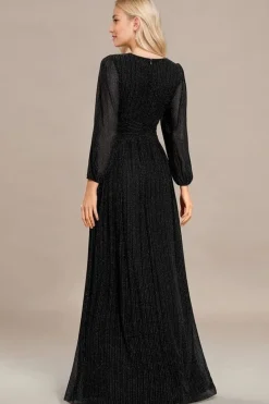 Robe de soirée longue noire manches longues col en V