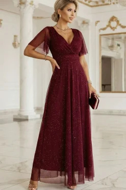 Robe de soirée longue pailletée bordeaux
