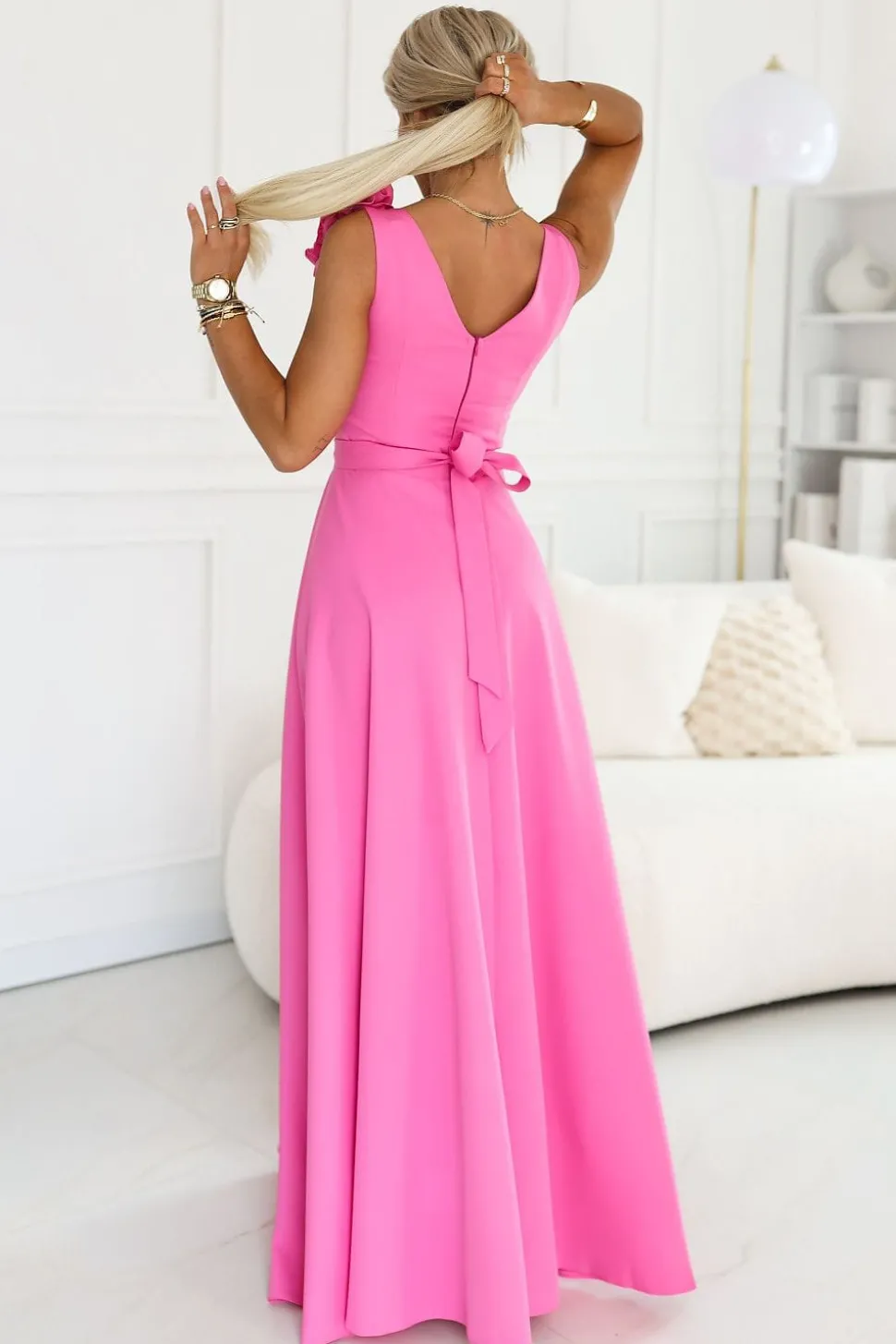 Robe de soirée longue rose fendue chic