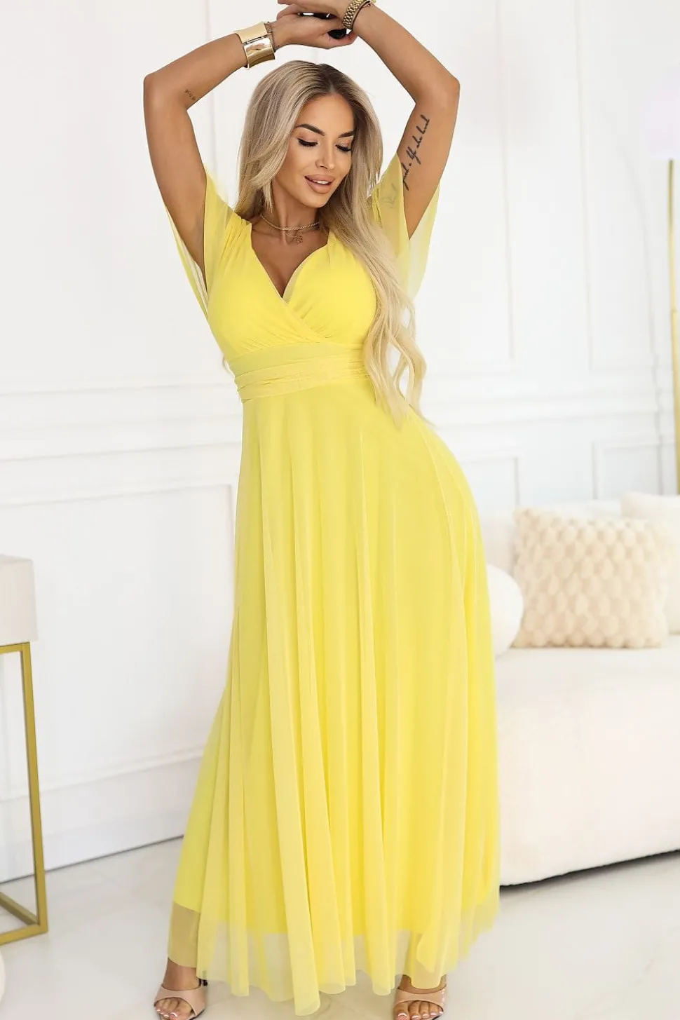 Robe de soirée longue évasée jaune