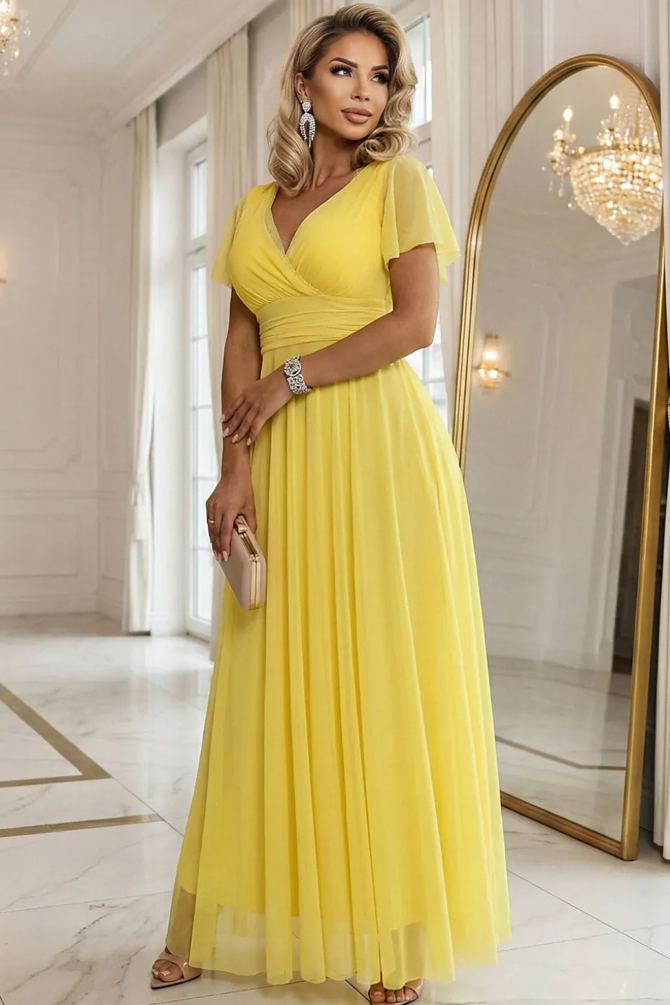 Robe de soirée longue évasée jaune