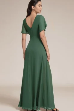 Robe de soirée longue verte avec fente latérale