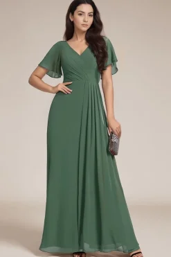 Robe de soirée longue verte avec fente latérale