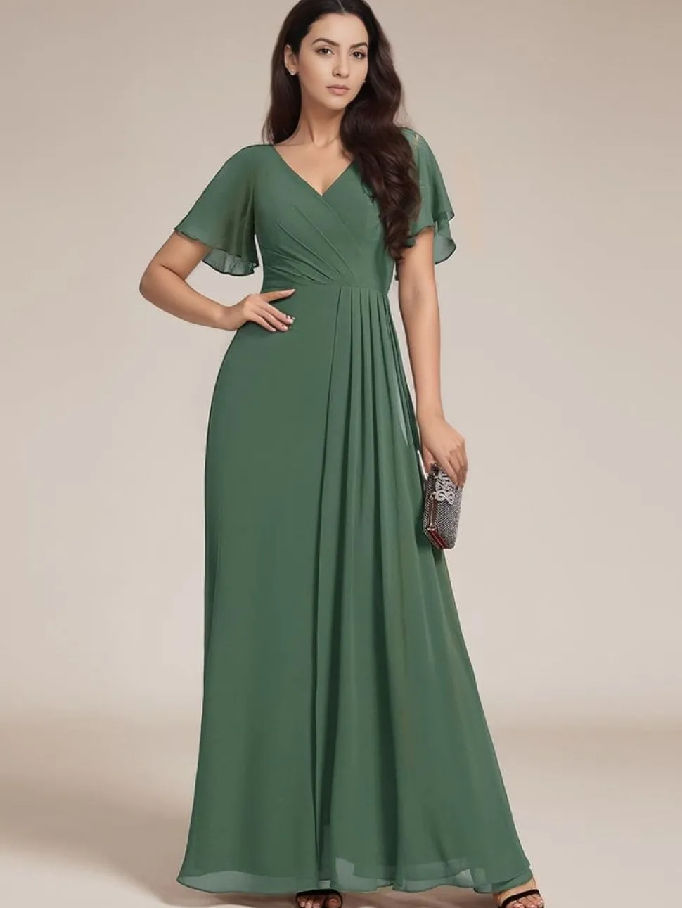 Robe de soirée longue verte avec fente latérale