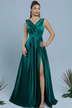 Robe de soirée longue verte avec fente haute