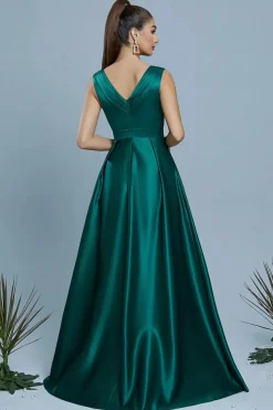 Robe de soirée longue verte avec fente haute