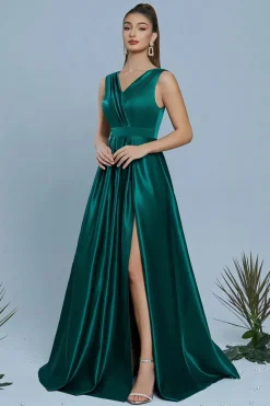 Robe de soirée longue verte avec fente haute