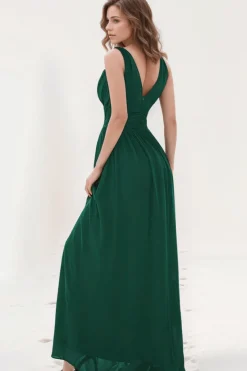 Robe de soirée longue verte sans manches