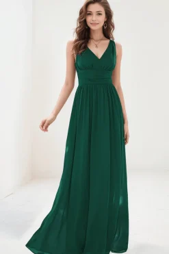 Robe de soirée longue verte sans manches