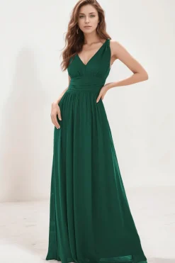 Robe de soirée longue verte sans manches