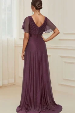 Robe de soirée longue violette scintillante