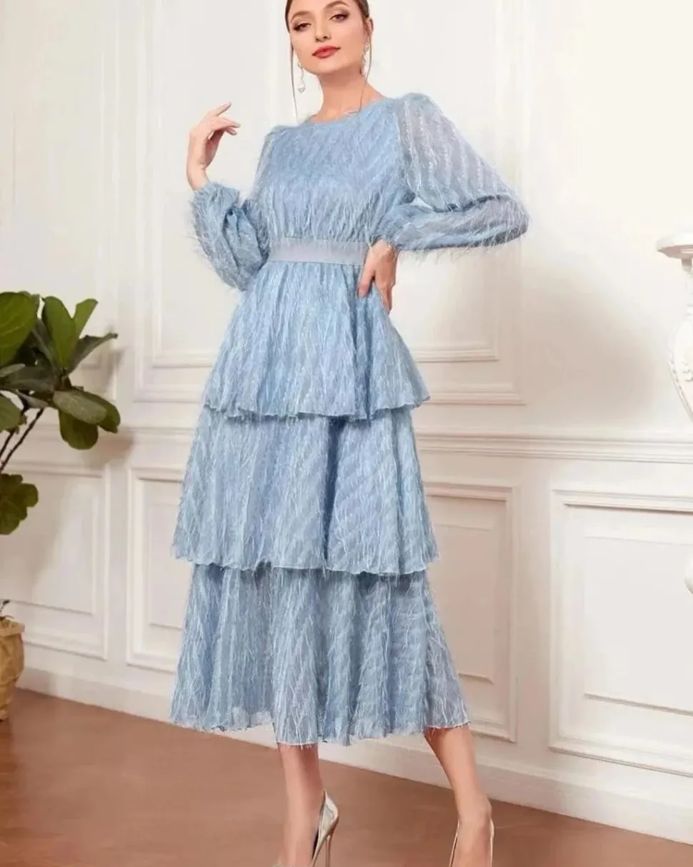 Robe de soirée manches longues col rond