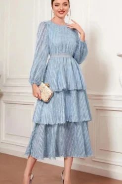 Robe de soirée manches longues col rond