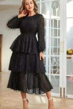 Robe de soirée manches longues col rond