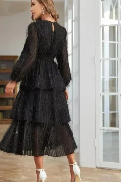 Robe de soirée manches longues col rond