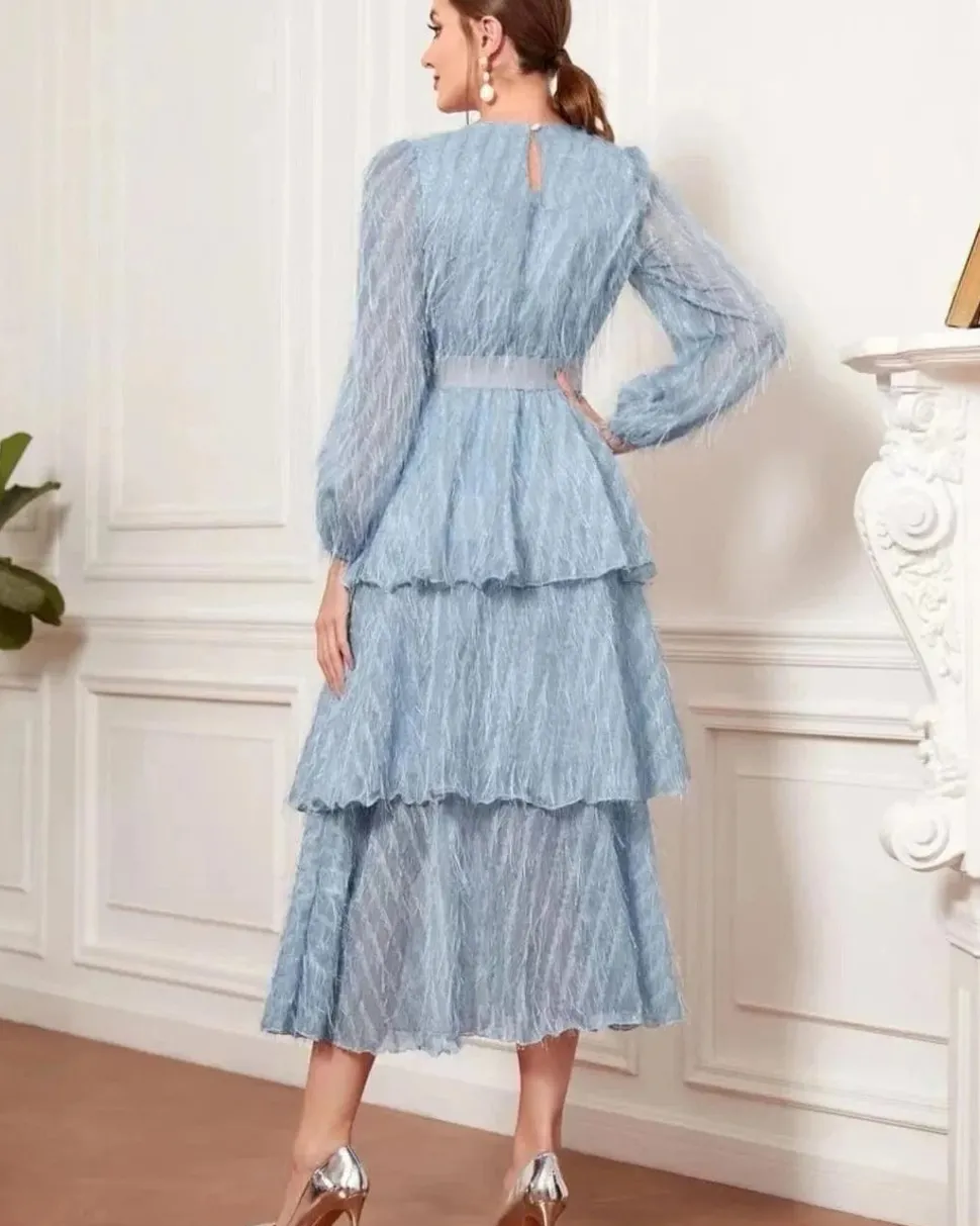 Robe de soirée manches longues col rond