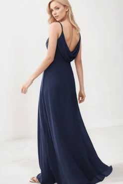 Robe de soirée mariage bleue marine longue fluide
