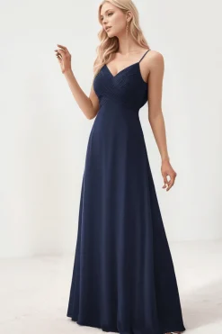 Robe de soirée mariage bleue marine longue fluide