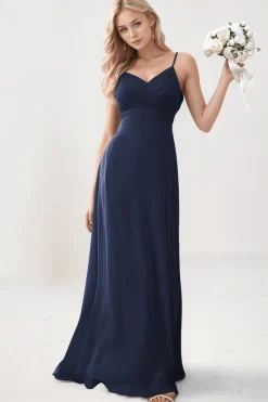 Robe de soirée mariage bleue marine longue fluide