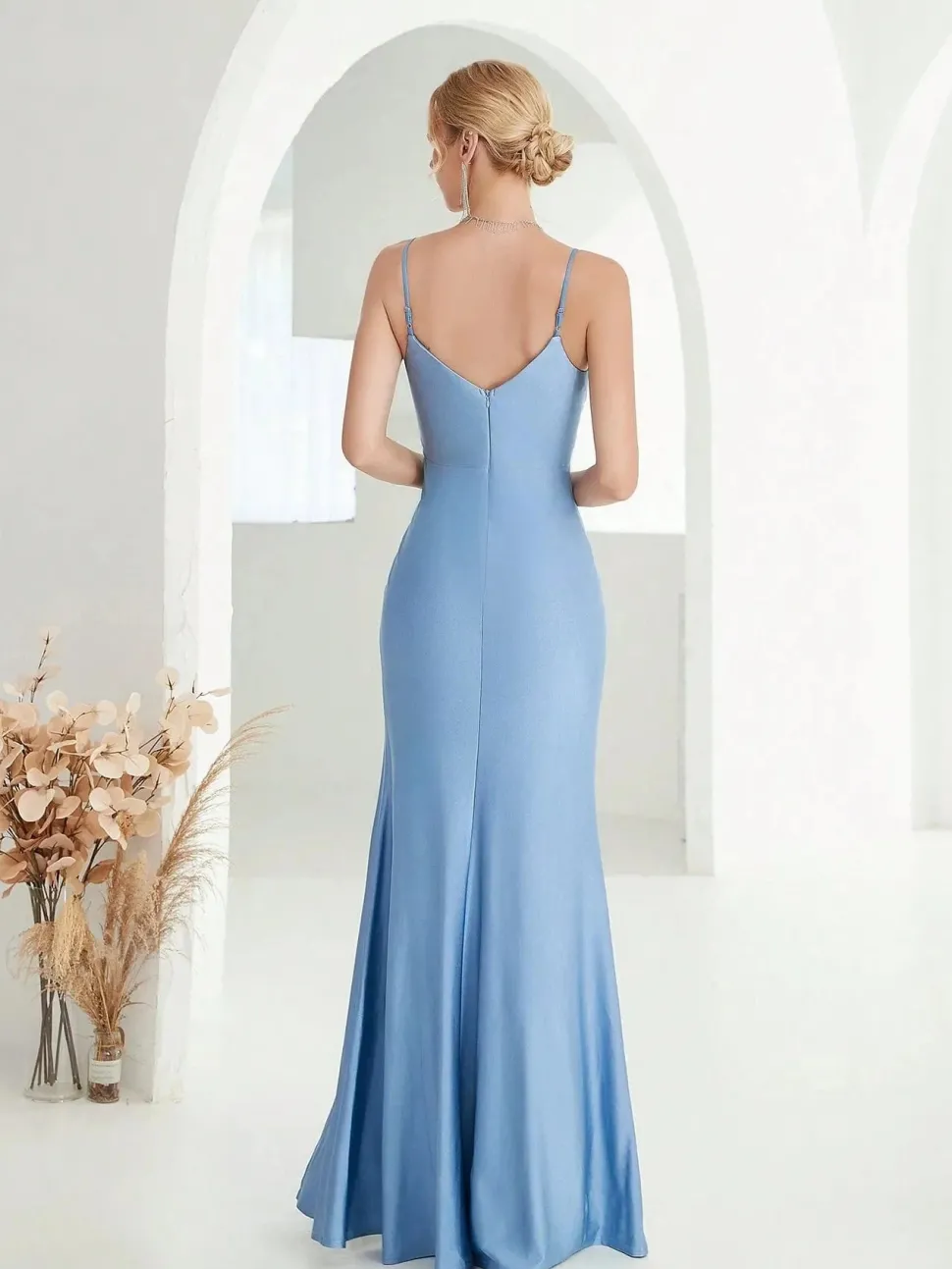 Robe de soirée mariage chic moulante bleue
