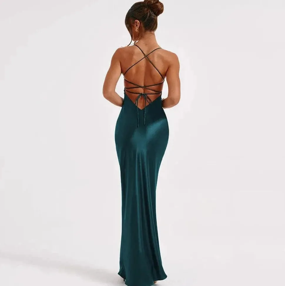 Robe de soirée mariage dos nu satin
